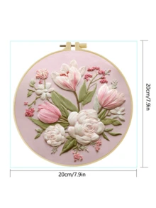 1件 15*15cm/5.9*5.9in-20*20cm/7.9*7.9in 精美花卉刺繡套件，DIY手工刺繡套件，適合成人初學者，居家禮物，女性縫紉禮物，含使用說明書、印花布料、刺繡框、針與線 - A - 查看 5