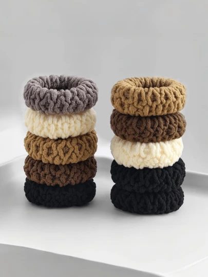 5/10 piezas Vintage Lazos para el cabello de punto jacquard suave de color mixto de leche y café, alta elasticidad, suave para el cabello, adecuado para ir al trabajo, hacer deporte y estudiar, se puede usar para peinados de cola de caballo alta y moños