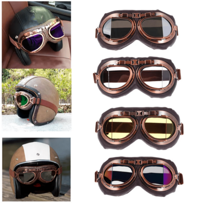 Gafas de moto retro, gafas vintage clásicas para motocicleta, gafas para piloto, Steampunk, ATV, bicicleta, casco de cobre