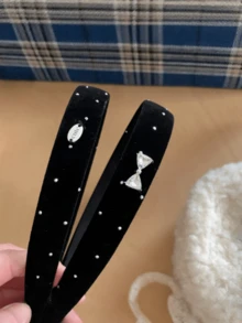 1 件天鹅绒水钻窄发箍，奢华水晶蝴蝶结发圈，优雅日常佩戴发饰，适合女性、夏季、假日、旅行 - 黑色 - 查看 3