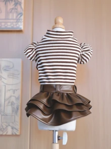 Pet Clothes, Dog Striped Dress, Cat Mini Dress Set - Khaki - View 6