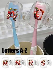 Cherry Shiny Gold & Red Letter Toothbrush Holder - Cute Design Travel And Home Storage Box With Transparent Lid, Compact Portable Design For Easy Carrying, Protects Toothbrush Head, Features Dual Drainage And Ventilation, Suitable For Home, Dorm And Travel Use | Cute Toothbrush Head Storage Box, Suitable For Bathroom Storage, Suitable For Home And Dorm Use - Multicolor - View 6