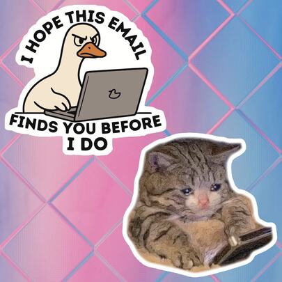I Hope This Email Funny Stickers - Quirky Duck Worker, Personalized Stickers For Water Cups & Phone Cases, Lowhead Cat Playing Phone Stickers, Viral Homebody Cat Stickers, Waterproof Vinyl Stickers For Phone Cases & Water Bottles - Durable Matte Surface, Self-Adhesive Bumper Stickers For Cars, Windows, Laptops, Trucks, Bottles - Multipurpose Durable Design, Car Decals