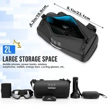 2L Bicycle Handlebar Bag, Round Bike Handlebar Roll Bag With Large Reflective Area, Bike Front Bag With Zipper And Detachable Shoulder Strap - Black - View 6