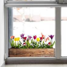 1pc Wooden Flower Box With Colorful Tulips Static Window Sticker, Faux Floral Decor, Countryside Atmosphere Window Decal For Living Room - A - View 6