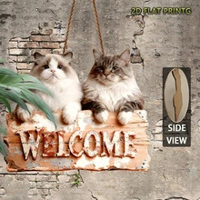 1 peça, Placa de Madeira Vintage Plana 2D (Placa de Sinalização Exterior e Decoração de Parede, Placa de Madeira Bem-vindo ao Lar do Gato) - Multicolorido - Ver 1