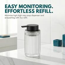 Vertical Striped Glass Foaming Soap Dispenser - Black Pump, Refillable Foaming Hand Wash Bottle, Suitable For Bathroom And Kitchen, Modern Minimalist Home Decor - A - View 2