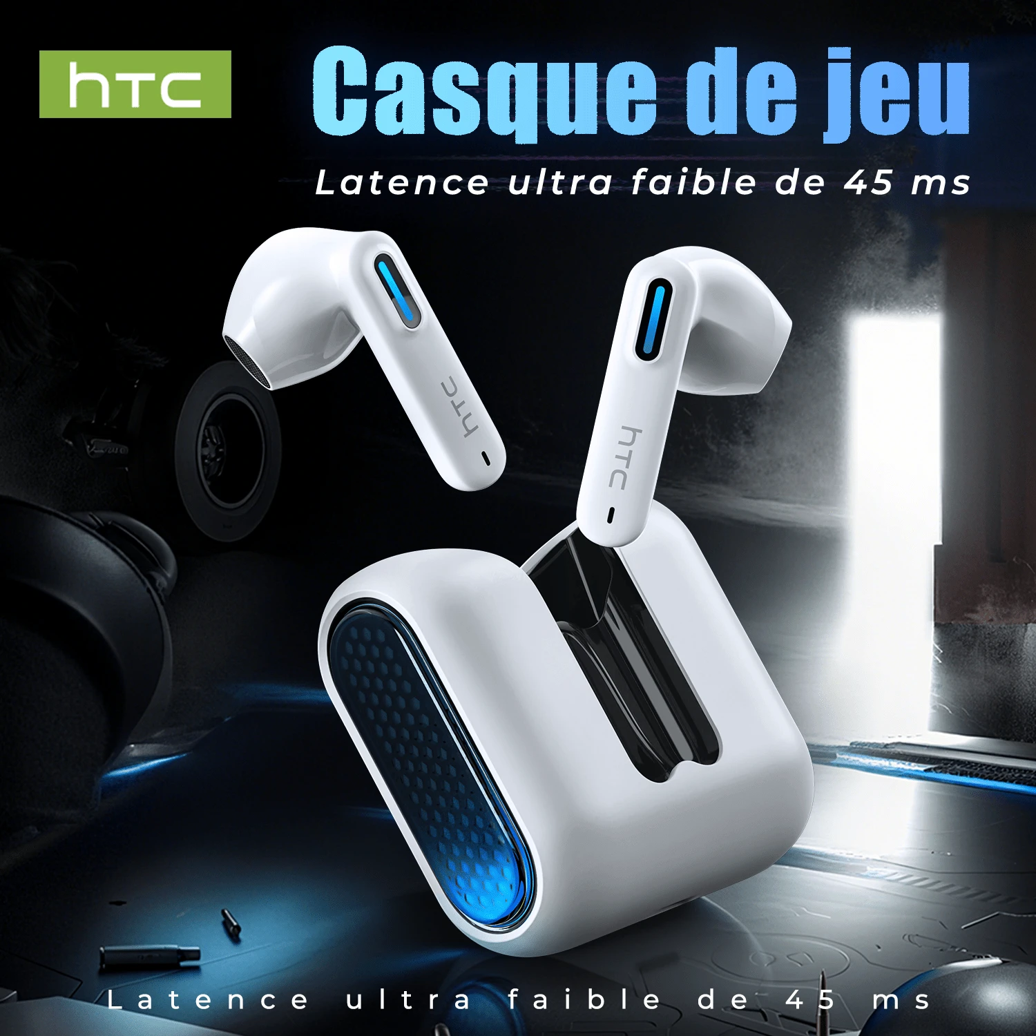 HTC NE49 開耳式翻譯運動耳機:支援多語言翻譯,配備網路燈效顯示,時尚 OWS 設計,舒適輕量結構,內建麥克風,語言學習輔助功能,符合人體工學的遊戲耳機設計 - 查看 1