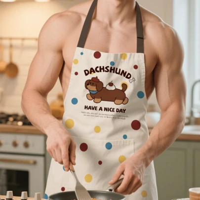 1pc Cartoon Printed Apron, Suitable For Kitchen, Outdoor Cooking, Barbecue, And Painting Use, With Adjustable And Multi-Pocket Design.