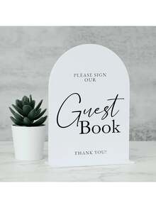 White Arch Acrylic Wedding Sign-In Book Stand And Base, Thick Modern Calligraphy Style Acrylic Arch Desktop Sign Suitable For Weddings And Event Parties - View 4