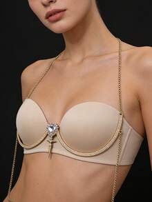 1件性感露背吊带项链，配有心形吊坠和水钻，时尚百搭，适合派对、海滩、夜总会等场合。 - 金色 - 查看 1