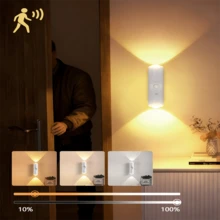 1个/2个/4个LED人体感应灯,LED人体感应台阶灯,三色LED壁灯,双头夜灯,带可调节三色灯光,磁吸式台阶灯,适用于入口、床头、书桌、衣柜(400mAh)(按钮颜色随机发货) - 彩色 - 查看 9