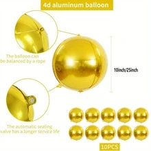 10pcs Gold Foil 4D Round Balloons For Wedding, Birthday Party Decoration, - Gold - View 7