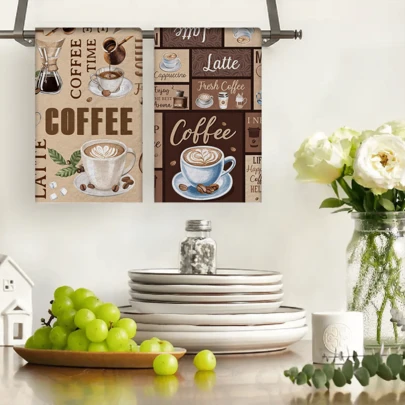 2/4/48pcs Coffee Themed Vintage Style Dish Cloths, Soft & Durable High Absorbency Kitchen Cleaning Towels, Suitable For Kitchen And Holiday Decor