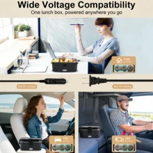Electric Lunch Box 1.8L - 110V Home & 12V/24V Car Portable Food Warmer, Stainless Steel Heated Meal Container W/ Fork & Insulated Bag, For Truck Drivers, Office, Travel, Camping, College(Fast Heating) - 查看 5