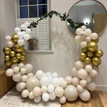 46pcs/Set Cream & Champagne Gold Balloon Kit, 10-Inch Cream Vintage White Latex Balloons With Champagne Gold Glitter, Suitable For Birthday, Wedding, Bridal Shower Party Decor, Themed Balloons, Reusable Balloon Garland, Holiday Balloons, Birthday Decorations, Elegant Party Setup, High-Quality Balloon Combo, Essential For Event Planners & Party Organizers - View 4