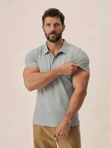 Men's Golf Polo Shirt, Fashion Business Casual Printed Short Sleeve Polo With Button Design Summer - Grey - View 1