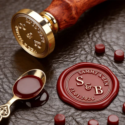 25mm/30mm Personalized Wax Seal Kit - Custom Wedding Wax Seal Stamp Kit, Personalized Wedding Wax Seal Kit, Envelope Seal Stamp, Invitation Seal Stamp