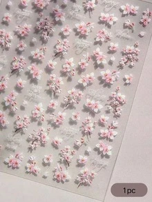 1片春夏樱花面部彩妆贴纸，新款粉色樱花花卉装饰贴纸，适合暖春，也适用于古装摄影、舞台表演妆容，自带背胶，使用方便。 - 彩色 - 查看 6