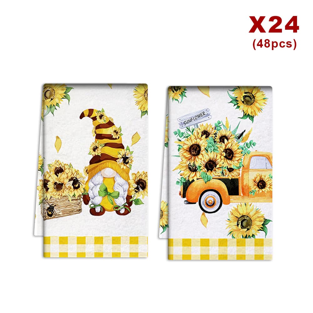 2/4/48pcs Vintage Car & Sunflower Pattern Kitchen Dishcloths, Soft & Durable High Absorbency, Suitable For Kitchen & Holiday Decor, Multi-Purpose Cleaning Towels - Multicolor - View 9