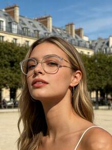 1副女士时尚眼镜，简约休闲眼镜，打造自然妆容并具有显瘦效果 - 金色 - 查看 1