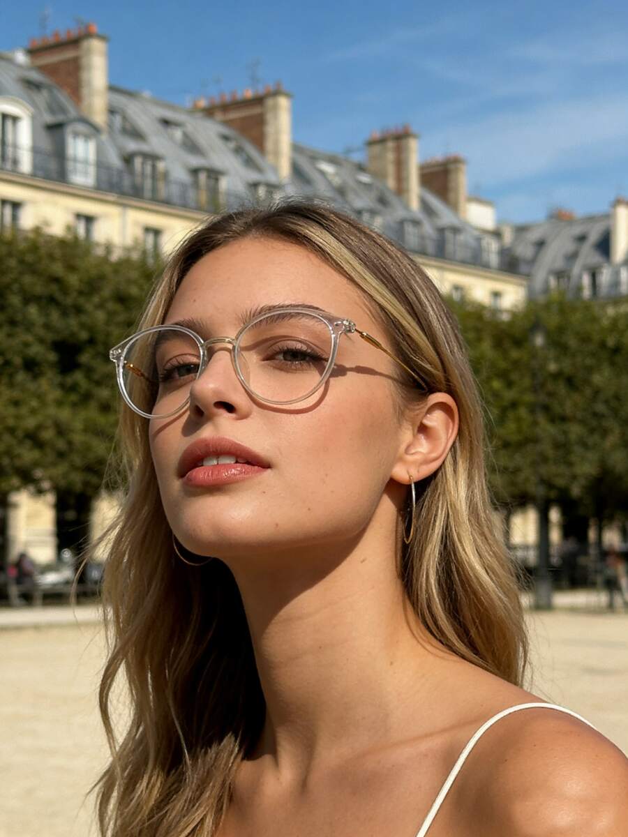 1副女士时尚眼镜，简约休闲眼镜，打造自然妆容并具有显瘦效果 - 金色 - 查看 1