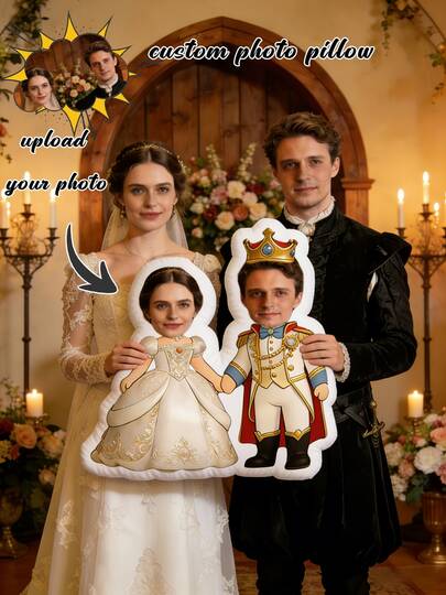 1pc Personalized Pillow - Custom Face Throw Pillow, Fairy Tale Style. Unique And Breathable, Suitable For Her, Him, It, Boyfriend, Girlfriend, Dad, Mom, Family, Friends, Anniversary, Mother's Day, Birthday, Valentine's Day, Christmas, Halloween, Graduation, Father's Day, Wedding, Housewife, Sofa, Bed, Car, Tea Room, Bedroom, Bathroom, Living Room, Dining Room