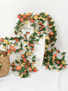 1/2pcs 240cm Artificial Rose Vine With Green Leaves, Fake Rose Garland For Home Decor, Room Decor, Wedding Arch, Bedroom, Tabletop, Birthday Party, Garden, Indoor & Outdoor, Spring Decoration - Multicolor - View 5