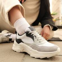 Women's Modern Platform Sneakers, Comfortable For Everyday Casual Wear, Stylish, Vacation, Lace-Up, Party, Office, Outdoor - 灰/黑色 - 查看 5