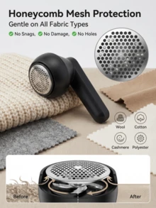 Despelusador recargable de tela, alimentado por USB, con rejilla de 6 cuchillas, operación manual, mango de plástico, batería de litio, adecuado para eliminar pelusas de ropa, suéteres - Caja de recolección de polvo visual - Ver 7