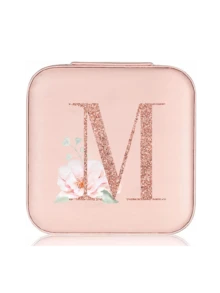 1个粉色玫瑰首饰盒，时尚旅行首饰盒，玫瑰金字母，个性化礼品旅行首饰盒，生日礼物，圣诞礼物，女孩礼物，A-Z字母旅行首饰盒 - 多色 - 查看 13