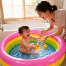 1 pieza Bañera inflable para niños, piscina de baño para el hogar, piscina de natación de bebé de plástico reforzado para parque acuático - Multicolor - Ver 2