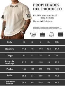 Camiseta casual de manga corta de cuello redondo con estampado de letras de hombro caído para hombre, adecuado para uso diario y deportes y fitness - Caqui - Ver 9