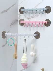 6pcs Adhesive Hooks, Powerful Glue No Damage Hooks, 6-Hook Rack For Kitchen, Bathroom, Corner, Nail-Free Hanging Hooks - White - View 4