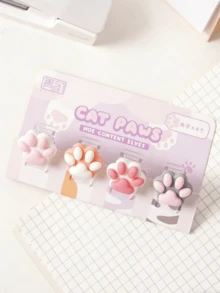 4个可爱猫爪亚克力夹子，透明亚克力猫爪造型夹子，实用计划夹，便携式少女文具夹，适用于学生、文件、收据、账单整理 - 貓爪亞克力夾子 - 查看 3