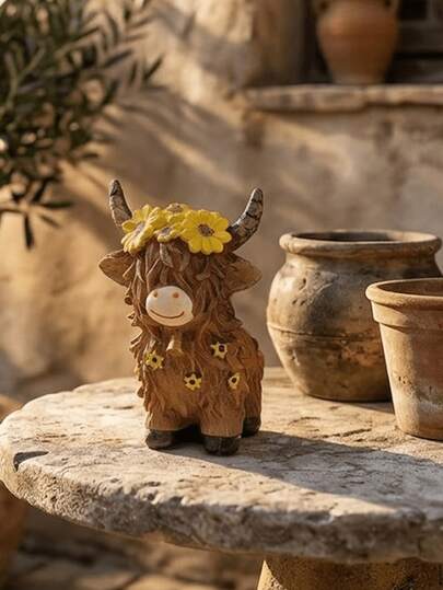 2pcs Cartoon Couple Highland Cow Sculpture - Creative Resin Small Ornament, Suitable For Entryway And Valentine's Day Home Decor | Aesthetic Room Decor, Ift, Wedding Decoration, Room Decor, Cute Collectible, Table Centerpiece, Resin Decorative Ornament