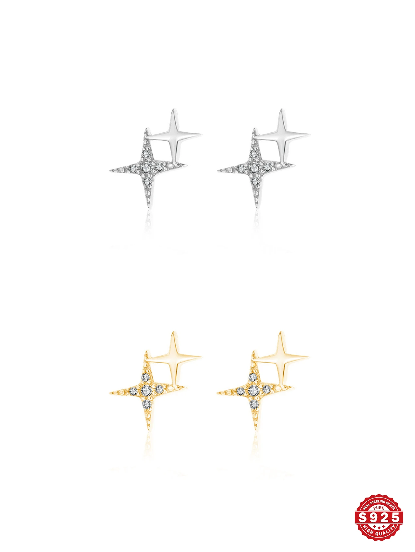 Luxury Sparkling Star Rhinestone Silver Earrings, Minimalist Fashionable Design, Women's Daily, Party, Travel Jewelry - Multicolor - View 1