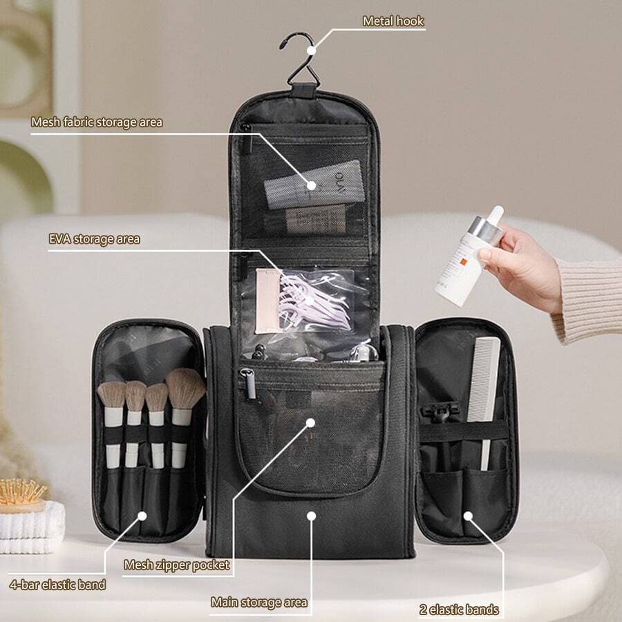 1pc Multi-Functional Double-Opening Storage Bag, Large-Capacity Business Trip And Travel Cosmetics Hook Toiletry Bag - Multicolor - View 1