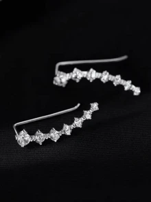 1对925纯银奢华优雅耳夹耳环，精致闪亮，适合日常佩戴 - 銀色 - 查看 5