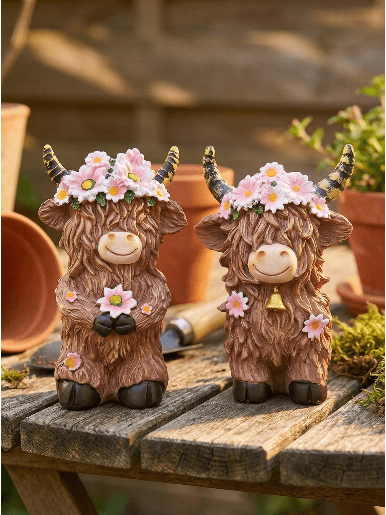 2pcs Highland Cow Sculpture ,- Farmhouse Garden & Entryway Home Decor | Aesthetic Room Decor, Unique Gift, Wedding Decor, Vintage Home Decor, Cute CollectDining Table Centerpiece, Couple Style Resin Ornament - Multiple Styles - View 11