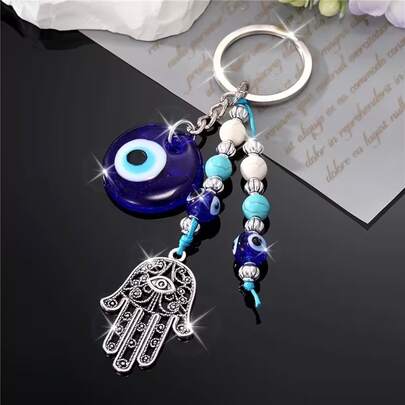 1 pieza Llavero de la Mano de Fátima, Amuleto del Ojo Turco Azul, Colgante de Aleación para Decoración del Hogar