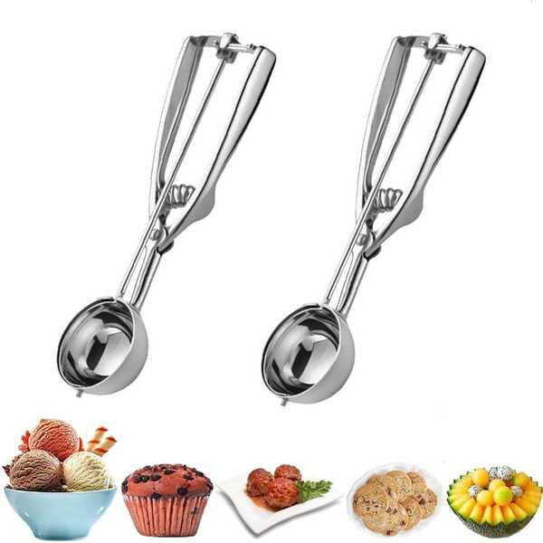 1pc Multifunctional Stainless Steel Ice Cream Scoop, Anti Stick Design, Home Ice Cream Scoop, Dessert Scoop, Easy To Dig Out Perfect Spherical Dessert Making Tool, Home Baking Tool, Creative Tool, Essential For Kitchen