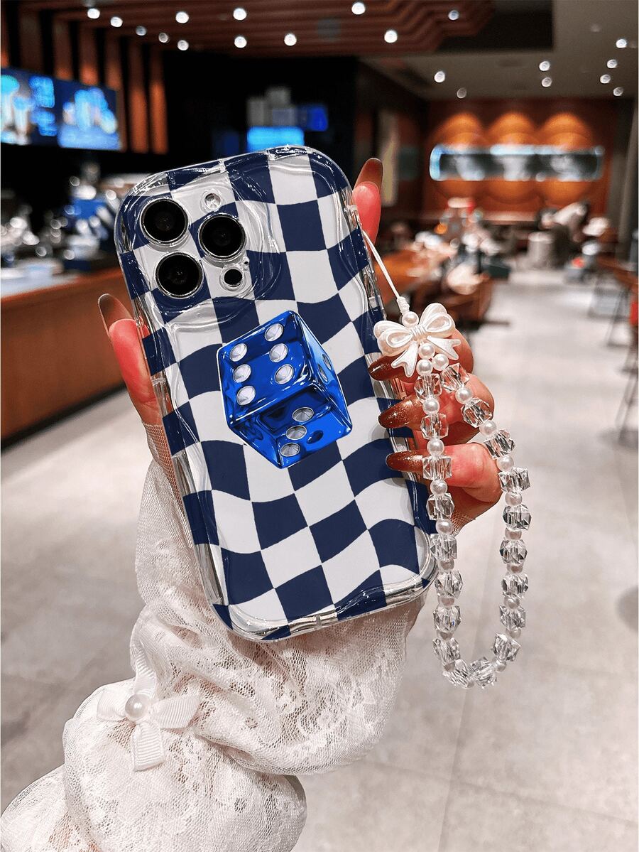 1个全新透明不规则贝壳奶油纹理棋盘格图案TPU手机壳，兼容 17 Pro Max/17/17 Pro/16 Pro Max/16/16 Pro/15 Pro Max/15 Pro/15/14 Pro Max/14 Pro/14/13 Pro/12 Pro/12/11，防摔，带蝴蝶挂绳，适合作为礼物送给家人、朋友、过节、生日、女朋友、男朋友或自用。 - 彩色 - 查看 1