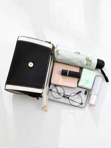 Bolso de mano con contraste de color negro y blanco | Bolso de mano minimalista con cierre geométrico | Bolso cruzado multifuncional adecuado para el trabajo y las citas - Blanco y Negro - Ver 6