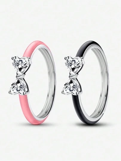 1枚女士心形钻石戒指，适合情人节/生日/情侣礼物，可叠戴DIY浪漫细戒指，精致珠宝礼品