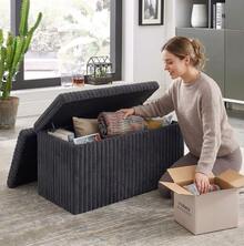 Aafan Ribbed Velvet Large Ottoman Storage Bench, Folding Ottoman Storage Box, Footstool Or Storage Chest With Lid For Bedroom, Wooden Box Fleece Cover - 木炭 - 查看 4