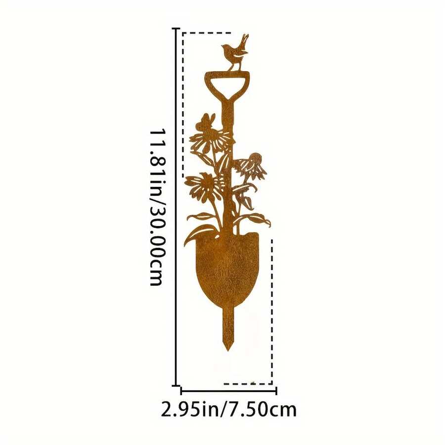 1 pieza de arte decorativo plano 2D para jardín rústico con diseño de pájaros y lirios - decoración exterior, estaca de suelo para patio, valla o patio, decoración de jardín - Negro - Ver 1