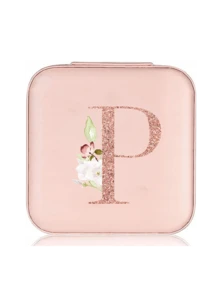 1个粉色玫瑰首饰盒，时尚旅行首饰盒，玫瑰金字母，个性化礼品旅行首饰盒，生日礼物，圣诞礼物，女孩礼物，A-Z字母旅行首饰盒 - 多色 - 查看 21