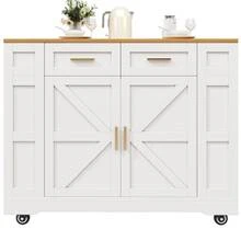 Modern Kitchen Island Table, Cabinet, Dining Cabinet, Wooden Dining Cart, Dining Cabinet, Multifunctional Dining Table With Storage, Dining Cart With Retractable Cabinet, White - White - View 4