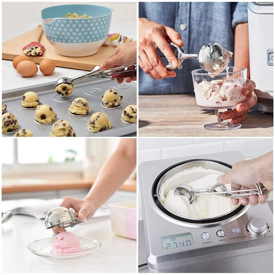 1 pieza Cuchara multiusos de acero inoxidable para helado, diseño antiadherente, cuchara para helado para el hogar, cuchara para postres, fácil de excavar herramienta perfecta para hacer postres esféricos, herramienta de repostería para el hogar, herramienta creativa, esencial para la cocina - Plateado - Ver 1
